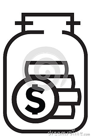 Illustration of a coin dollar bill icon stacked in the jar Vector Illustration