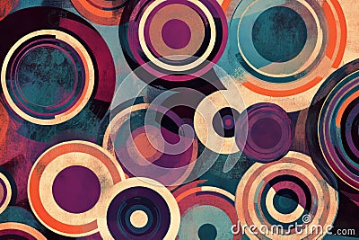 Illustration of a collection of abstract circular patterns in various sizes and colors, overlapping Cartoon Illustration