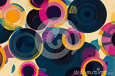 Illustration of a collection of abstract circular patterns in various sizes and colors, overlapping Cartoon Illustration