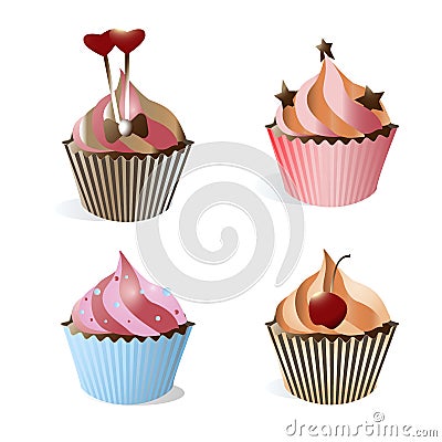 Illustration. Collection of colorful cupcakes, isolated on white background Stock Photo