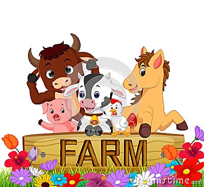 Collection farm animals in the garden Vector Illustration