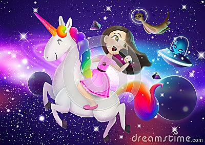 Illustration of a colored magic space with a princess Stock Photo