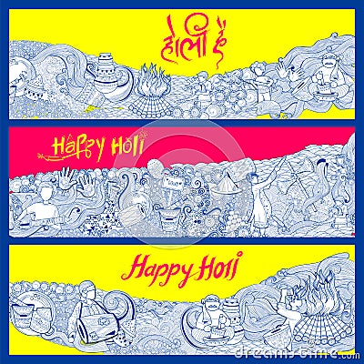 Happy Holi Doodle Background for Festival of Colors celebration greetings Vector Illustration