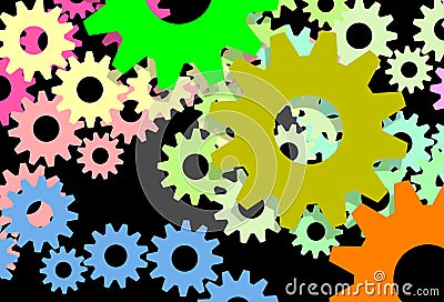 Digital drawing of teamwork, abstract. Cogwheels, gears and machinery, graphic. Achievements and objectives. Stock Photo