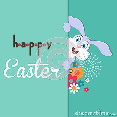 Colorful Happy Easter composition White Rabit Cartoon Stock Photo