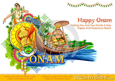 Illustration of colorful background for Happy Onam festival of South India Kerala Vector Illustration