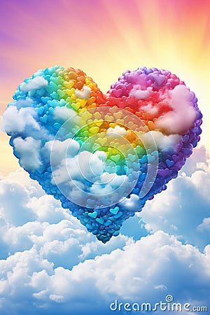 Illustration of colorful raimbow heart on the sky background. Stock Photo