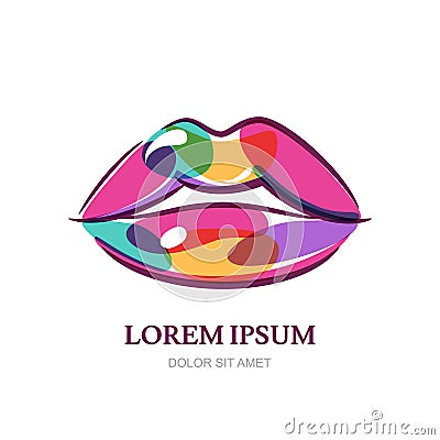 Illustration of colorful women lips. Abstract vector logo sign d Vector Illustration