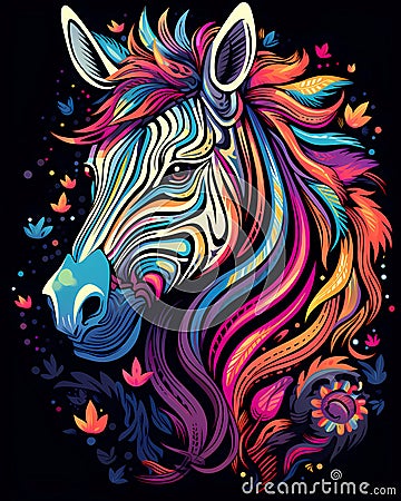 Illustration of a colorful zebra, artistic ornemental design in pop colors - Inspiring animals theme Stock Photo