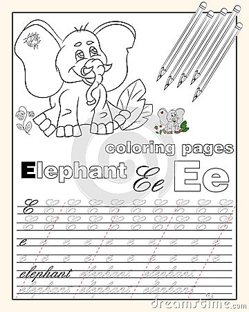 Illustration_5_coloring pages of the English alphabet with animal drawings with a string for writing English letters Vector Illustration