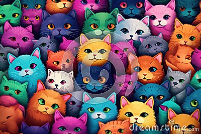 Illustration of colourful cartoon cats Stock Photo