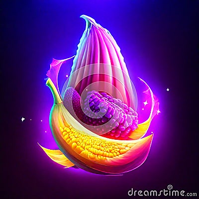 Illustration of a colourful fruit on a black background - 3D render AI generated Stock Photo