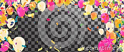 Illustration colourful party balloons, confetti with space for text Vector Illustration