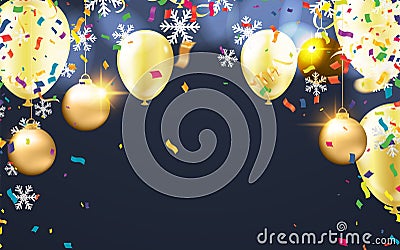 Illustration colourful party balloons, confetti with space for text Vector Illustration