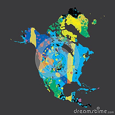 Illustration of a colourfully filled outline of North America Vector Illustration