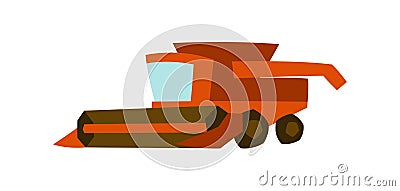 Illustration of combine harvester. Agricultural harvesting transport. Vector Illustration