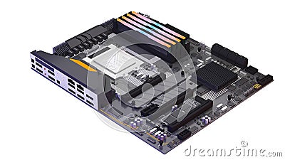 An illustration of the components of a basic computer.computer technology in the workplace, isometric ,3d rendering Cartoon Illustration
