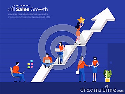 Teamwork building sales growth Vector Illustration