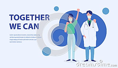 Illustration concept fight together for protect corona virus. Vector Vector Illustration