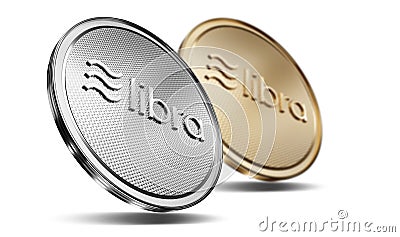 Illustration Concept of golden and silver Libra coins with logo on top Editorial Stock Photo
