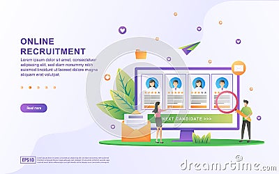 Illustration concept Online recruitment. Businessman and women open recruitment, searching talent, resume. Flat design concept for Vector Illustration