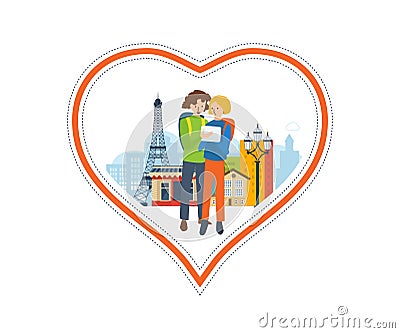 Illustration concept - a trip to France, love city. Vector Illustration