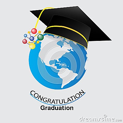 Congratulations graduate student in world shape with graduation cap for education Vector Illustration