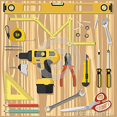 Illustration construction tools diy, flat design Stock Photo