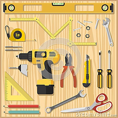 Illustration construction tools diy, flat design Stock Photo