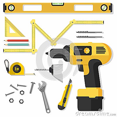 Illustration construction tools diy, flat design Stock Photo