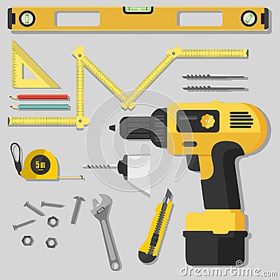 Illustration construction tools diy, flat design Stock Photo