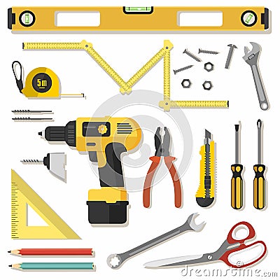 Illustration construction tools diy, flat design Stock Photo