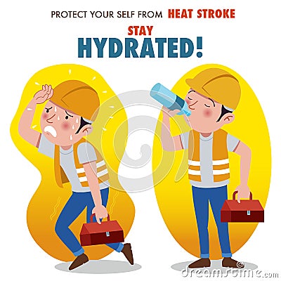 Protect yourself from heat stroke, Stay hydrated. Vector Illustration