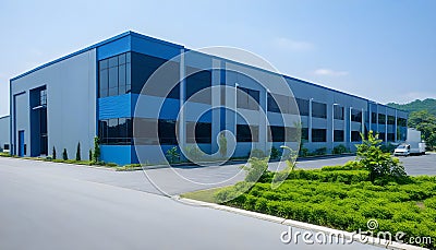 A contemporary business building situated in an industrial park Cartoon Illustration