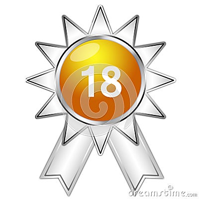 Illustration of contestant number with ribbon badge. Shiny gold color with silver base color. Stock Photo