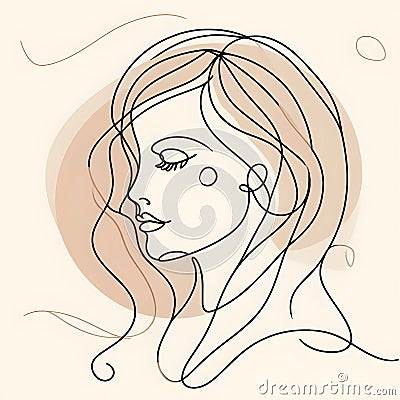 Continuous line woman face in lineart boho style. Linear girl beauty p Stock Photo