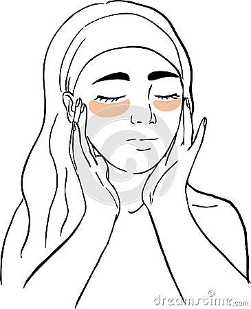 illustration contour girl applies a mask Vector Illustration