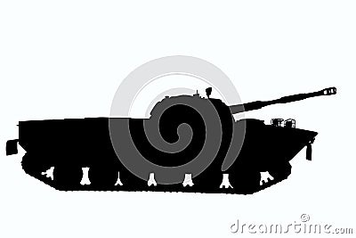 Illustration of a contour of a Soviet tank in profile on a white background for clipping. Side view Stock Photo