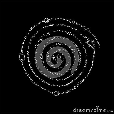 Illustration of the cosmic spiral of the galaxy and the planets in it is symbolic. Vector Illustration