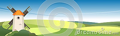 Illustration countryside windmill among trees Vector Illustration