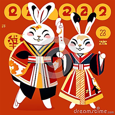 Illustration of a couple of bunnies wearing a traditional costume AI generated Vector Illustration