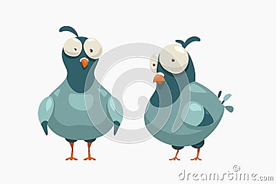 Cartoon couple pigeons on white Vector Illustration