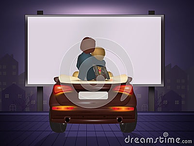 Couple on convertible car at Drive-in Stock Photo