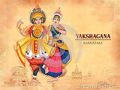 couple performing Yakshagana dance traditional folk dance of Karnataka, India Vector Illustration
