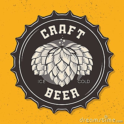 Illustration of craft beer bottle cap with hops Vector Illustration