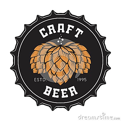 Illustration of craft beer bottle cap with hops Vector Illustration