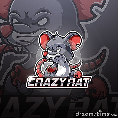 Crazy rat esport mascot logo design Vector Illustration