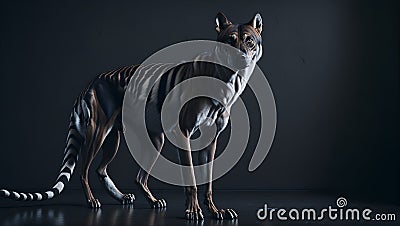 Extinct Tasmanian Tiger: Realistic 3D Renderof a Rare Predator Created With Generative Ai Cartoon Illustration