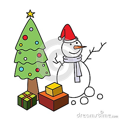 Illustration of Cristmas tree and Snowman Vector Illustration