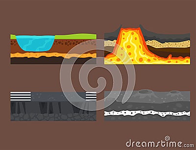 Illustration of cross section of ground volcano country gardening ground slices land piece nature outdoor vector. Vector Illustration